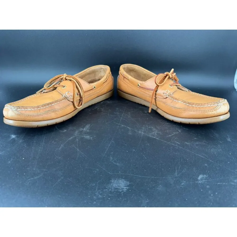 Life Outdoors Mason Shoe Mens 13 AA Tan Leather Boat Deck Shoes Moc Toe Vintage